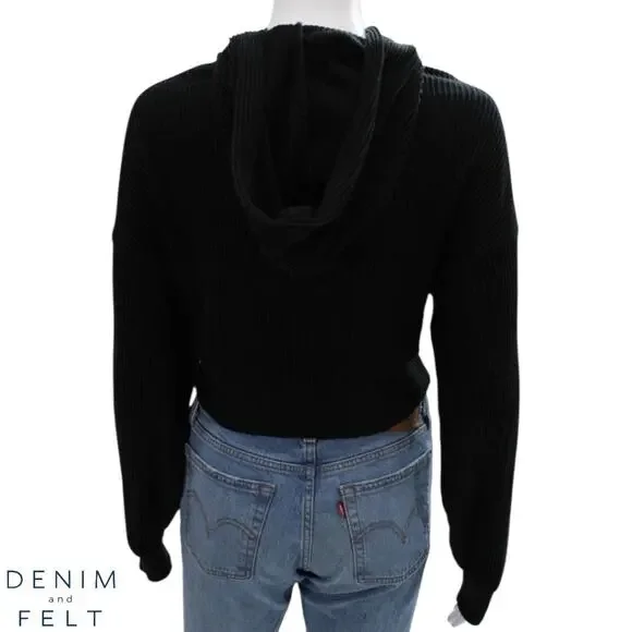 Alo Yoga Muse Hoodie Black Cropped Ribbed Lounge Sweatshirt XS Soft Plush Studio